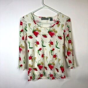 Liz Claiborne white with red floral sheer lined blouse small